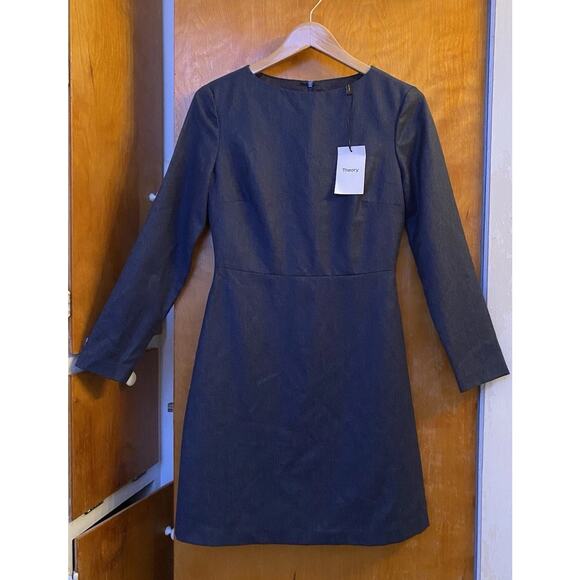 NWT Theory Kamillina Navy Blue Melange Flannel Shift Dress Sz 4 Virgin Wool - Picture 3 of 8